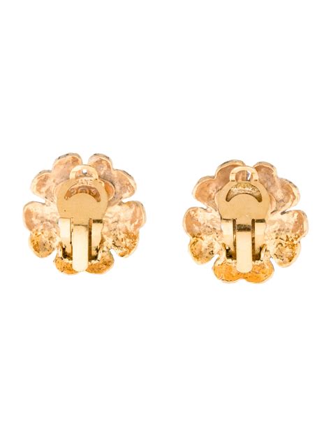 chanel camellia gold sparkly earrings|chanel camellia flower earrings.